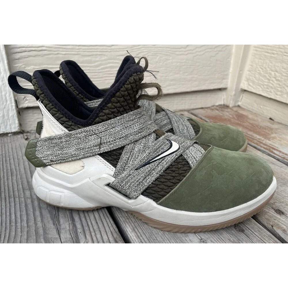 Nike LeBron Soldier XII Youth 7Y Basketball Shoes Cargo Khaki/Green AA1352-300